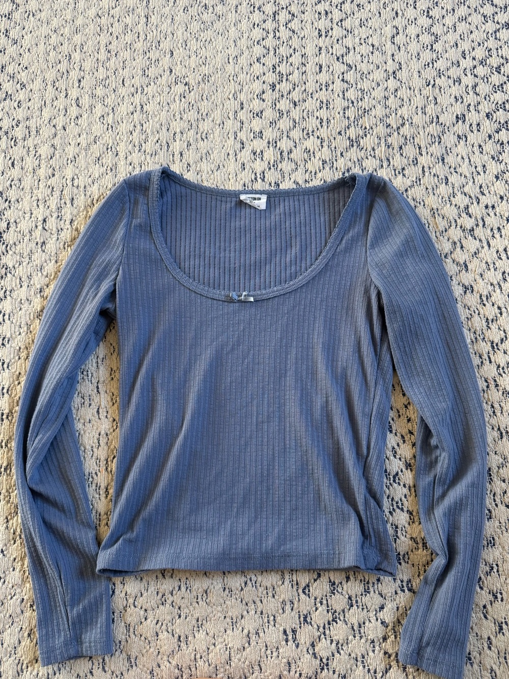 Cotton On Ribbed Scoop Long-Sleeve Top - Slate Blue